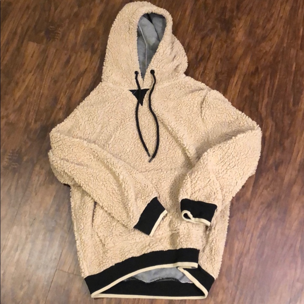 Beige Sherpa Pullover Hoodie / Grey Lining